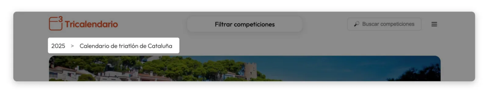 Migas de pan con el año y la comunidad autónoma en la página de una competición