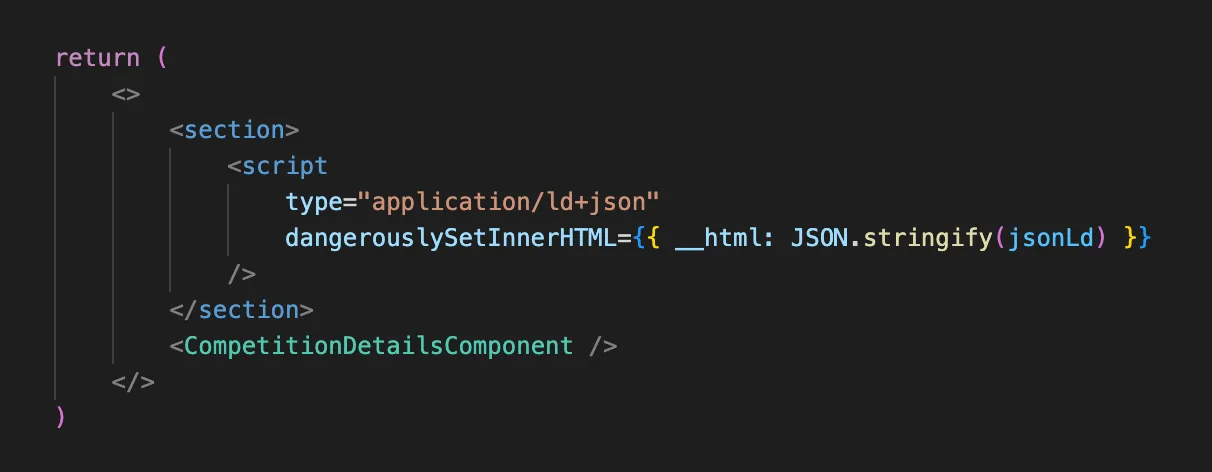 Código que inyecta el JSON-LD del evento en la página de la competición